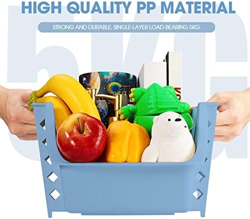 Titan Mall Stackable Storage Bins set of 4 Plastic Storage Bins, Organizers for Food, Snacks, Bottles, Toiletries, Blue-Green-Pink-Khaki Color Storage Containers Stacking Baskets ( Made in USA )