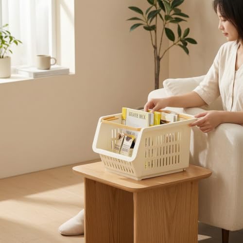 Cestas de almacenaje apilables con plástico resistente y gran capacidad No. 2 crema 5