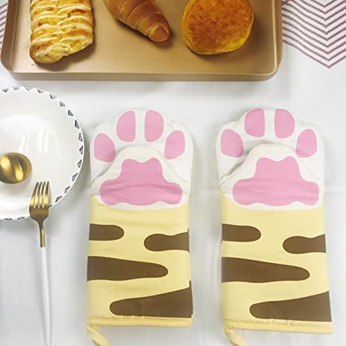 Oven Mitts,1 Pair Funny Cute Cat Paw Design Oven Mitt,Durable Cotton Blend Kitchen Heat Resistant Gloves,31X15Cm,Kitchen Accessories Glove For Cooking Baking Grilling #TOP1