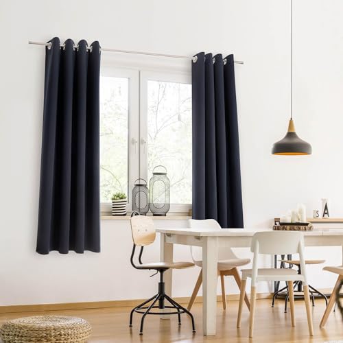Blumtal Verdunklungsvorhänge 2er Set - Thermovorhang Hitzeschutz - Vorhang Blickdicht mit Ösen - Gardinenschals mit Schlaufen - Thermovorhang - Gardinen 160x132cm - Hitzeschutzvorhang - Vorhang Blau
