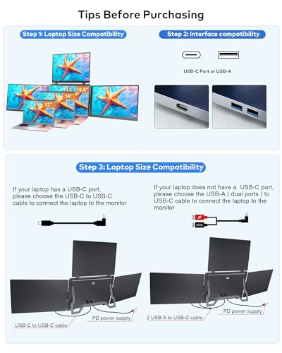 Image of 16 inch Triple Screen Monitor Extender, Quad Monitors for 14-18.5 inch Laptops | 1 Cable for 3 Screens Portable Monitor, Travel Screen Extender, Compatible with Win MacOS, FHD 1200P IPS, USB-C /HDMI-S788 Pro