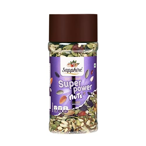 Image of Sapphire Dry Nuts Trail Mix 250 g | 7 in 1 Superfoods | California Almond | Cashews | Cranberries | Dates | Pumpkin Seeds | Green & Black Raisins | High Protein | Fibre-Rich | Oil-Free | Non-Salted | Healthy Snack for Anytime Energy | Dry fruit mix | Mix nuts | Resusable jar
