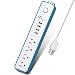 ON USB Surge Protector Power Strip-4 Multi Outlets with 4 USB Charging Ports-3.4A Total Output-600J Surge Protector Power Bar-6 ft Long UL Cord- Wall Mount-Blue