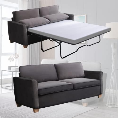 Mjkone 2-in-1 Pull Out Sofa Bed, Full Size Velvet Sleeper Sofa Bed with Folding Mattress, Pull Out Couch Bed for Living Room, Sofa Sleeper for Apartment/Small Spaces (Full, Dark Grey)