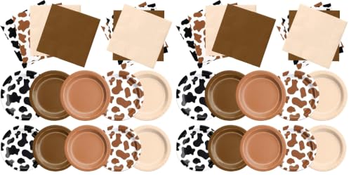 Image of CMUSKO Cowboy Party Decoration - 60Pcs Brown Cow Print Plates & Napkins Set Farmhouse Western Party Supplies for Baby Shower,Birthday (Pack of 2)