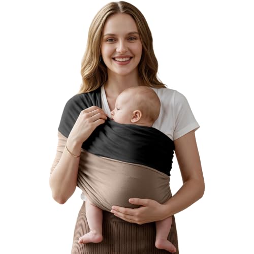 Baby Wrap Carrier, Lightweight Baby Wearing Wraps for Newborn and Infant, Soft Swaddle Holder Carrier, Cozy Baby Sling 7-35 lbs Black+Brown