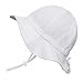 Toddler Girls White Cotton Sun Hats 50 UPF, Drawstring Adjustable, Stay-on Tie (M: 6-30m, Floppy Hat: Tiny Eyelet - Toggled Chinstrap)