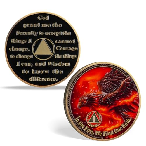 Vitalway 1 Year Sobriety Coin -Fireboen Eagle Recovery Medallion with Serenity Prayer | Powerful Sobriety Gifts for Women & Men | 12-Step AA Token for Milestones