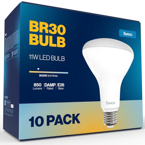 Sunco 10 Pack BR30 LED Bulbs Indoor Flood Lights 11W Equivalent 90W, 3000K Warm White, 850 Lumens, E26 Base, 25,000 Lifetime Hours, Interior Dimmable Recessed Can Light Bulbs - UL & Energy Star.