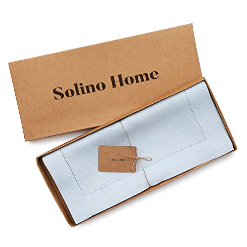 image for Solino Home Light Blue Table Runner 48 Inches - Classic Hemstitch, 100