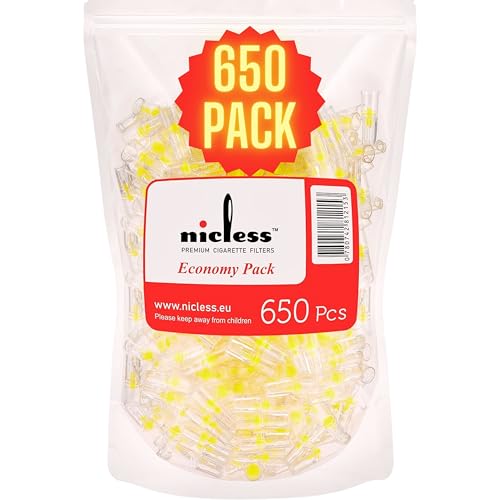 Nicless Premium Cigarette Filters 8mm - Disposable Cigarette Holder and Tar-Nicotine Filtration System for Normal/King Size Cigarettes | 650 Filters