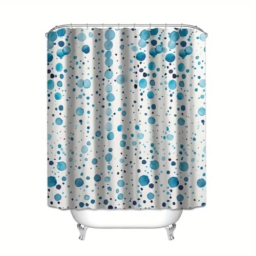 Rideau de douche à pois bleus en tissu de qualité hôtelière - 2