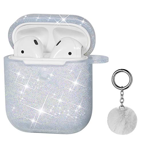 Airpods Case, Dmmg Airpods Case Cover Silicone Skin, Airpods Protective Bling Glitter Case With Fluff Ball Keychain, Scratch Proof And Drop Proof For Apple Airpods 2&1 #TOP1