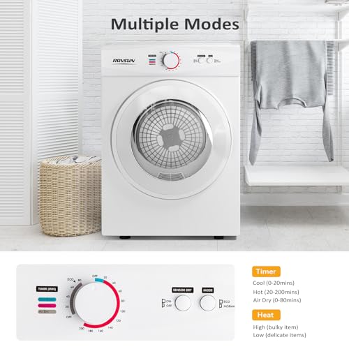 ROVSUN 1.8 Cu.Ft Portable Clothes Dryer, Front Load Dryer Machine, Compact Laundry Dryer with Stainless Steel Tub for Apartment, Home, Dorm (Classic Knob Control)