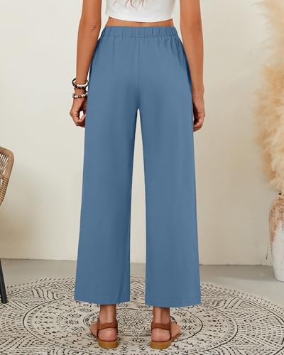 Neer 2 Pack Women’s Linen Pants with Pocket, Casual Summer Drawstring Beach Pants High Waisted Wide Leg Loose Palazzo Trouser3