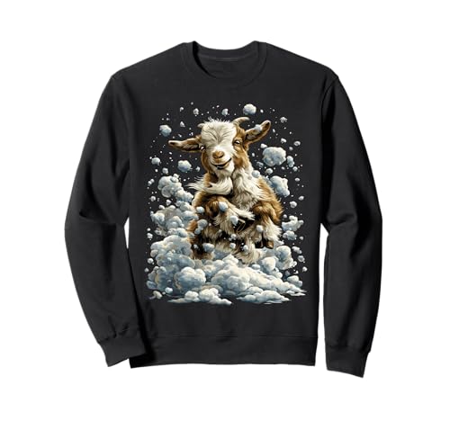 Linda Cabra con Nieve y Copos de Nieve nevado Animal de Invierno Sudadera