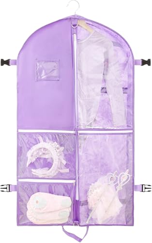 Garment Bags for Travel,Fabric Garment Bag with Pockets,Non-Woven Clothes Dance Costumes Covers And Mens Suit Pocket,40x24x3 Inch Dress Carry Storage,Large Garments Coat Protector (Lilac)