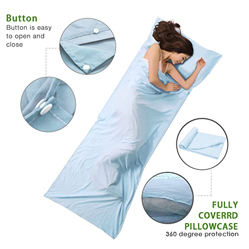 Otdest Travel And Camping Sheet Sleeping Bag Liner - Lightweight Compact And Portable Adult Sleeping Bag- Ideal For Traveling,Hostels And Camping（Light Blue） #TOP2