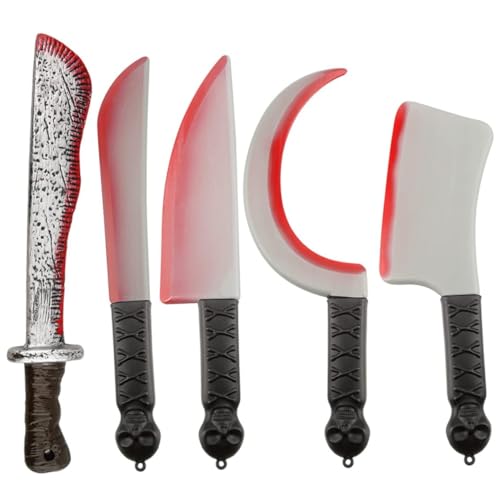 Veesper Accessoires de machette en Plastique de Simulation d'halloween Effet Couteau Coupe Sanglant Effrayant réaliste pour Les décorations fête costumée Jeu rôle d'horreur avec du Sang 5 Pa