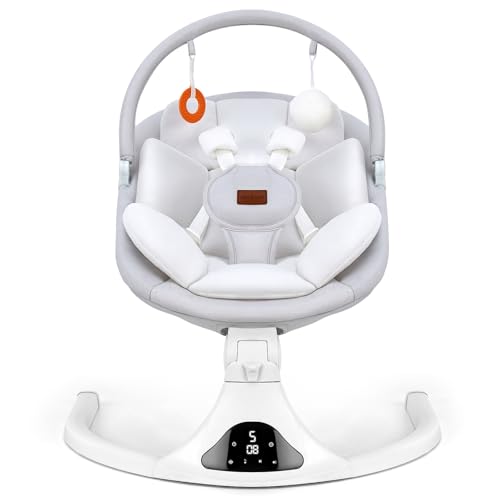 Baby Swings, Infant Swing with Remote Control, 5 Speed Adjustable, Machine Washable Seat Pad, 5 Point Harness, Bluetooth Connection, Electric Baby...