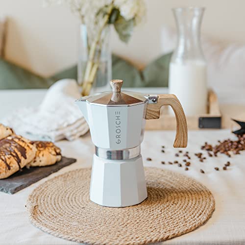 Image of GROSCHE Milano Moka Stovetop Espresso Coffee Maker (6 Cup /9.3 oz, White)