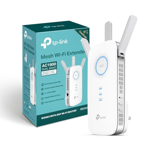 TP-Link Mesh WiFi Range Extender, Ultraxtend WiFi Booster, AC1900 Mbps WiFi Internet Repeater with Gigabit Port, Intelligent Signal Light, Power Schedule, Tether APP, Easy Setup, UK Plug (RE550) White
