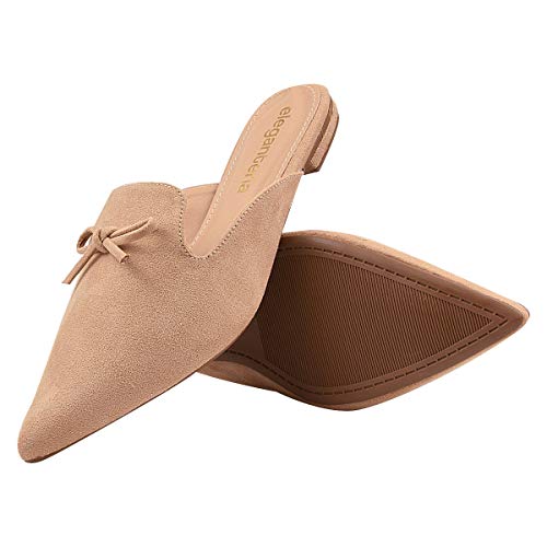 Mule Feminino Sapatilha Rasteirinha Bico Fino Camurça Moda Tamanho:35;Cor:Bege