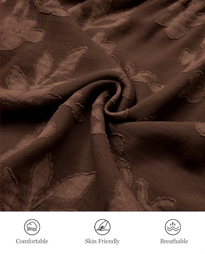 Image of Women's Maxi Dresses Boho Burnout V Neck Short Puff Sleeve Smocked Empire Waist Long Wedding Guest Semi Formal Dress Pockets
