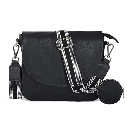 Image of Genuine Leather Shoulder Crossbody Purse For Women with Adjustable Strap, Mobile Pocket & Outside & Inside Zipper