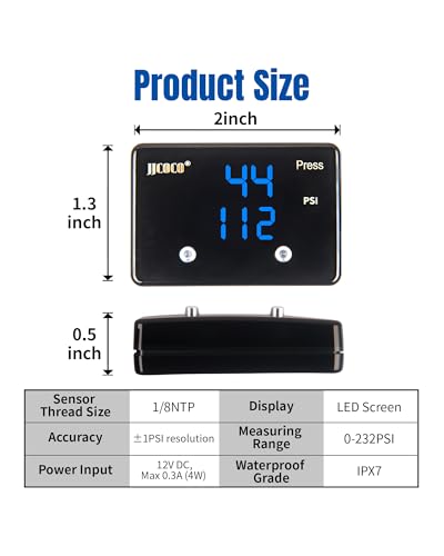 JJCOCO Dual Oil Pressure Gauge 232PSI LED Digital Display 12V Press Gauge Meter Kit with Oil Pressure Sensor for Car Truck Vehicle Automotive