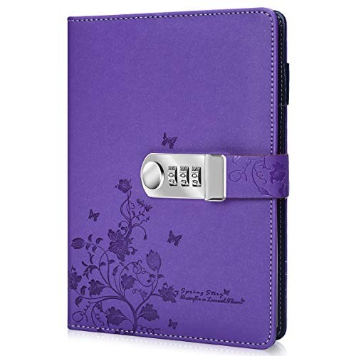 Journal intime en cuir PU avec cadenas violet A5, l'excellence pour vos récits