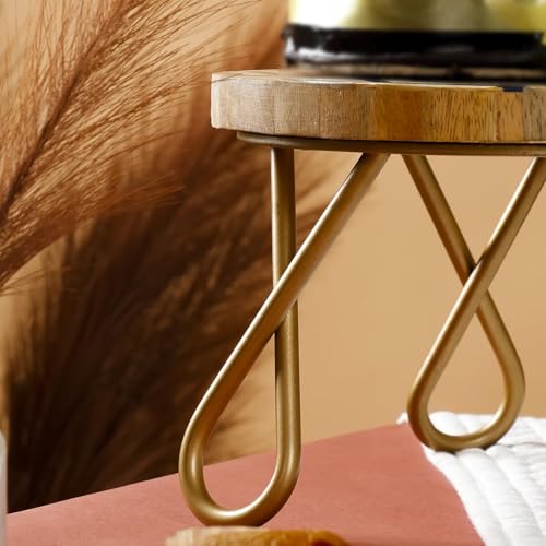 Image of CASADECOR Chevron String & Metal Rhombus Maze Pizza Cake Part Stand Pack of 1 (Brown, Diameter-8 Inch)
