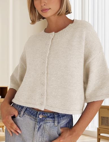 Springrain Cardigan Sweaters for Women Lightweight Knit Cropped Cardigan Button Up Solid Knitwear2