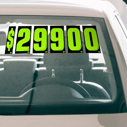 Image of Engrowtic 44 Pcs 7 1 /2 Vinyl Number Decals Large Chartreuse Windshield Pricing Stickers Car Dealership Supplies 0-9 Car Lot Pricing Numbers for Auto Vehicle Window