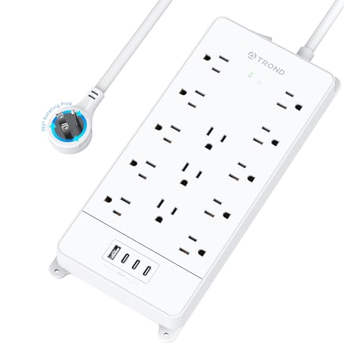 Image of TROND 360 Rotating Surge Protector Power Strip 5ft, ETL Listed,4000J,White