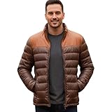 NEEDS STORE Mens Puffer Jacket Lambskin Down Leather Quilted Lightweight Zip Up Winter Coat (US, Alpha, Large, Regular, Regular, Two Tone)
