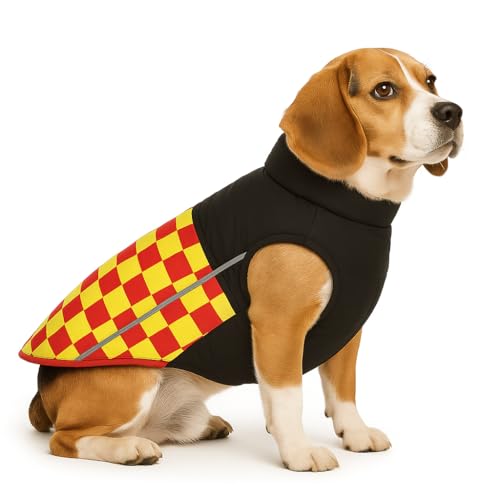 Image of The Pets Company Dog Winter Coat Jacket, Clothes, Windproof, Waterproof, Light Weight, Washable, Ultra Warm Thick Fleece Lined Dog Vest for Cold Weather Protection, (Yellow Check, Medium - 20 Inch)
