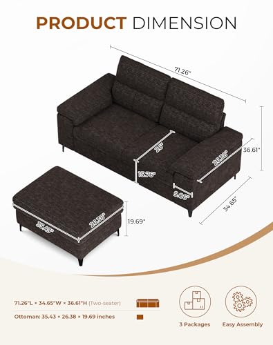 Image of 71.25 inch L Shaped Sectional Couches Deep Seat Sofa for Living Room(Dark Gray)