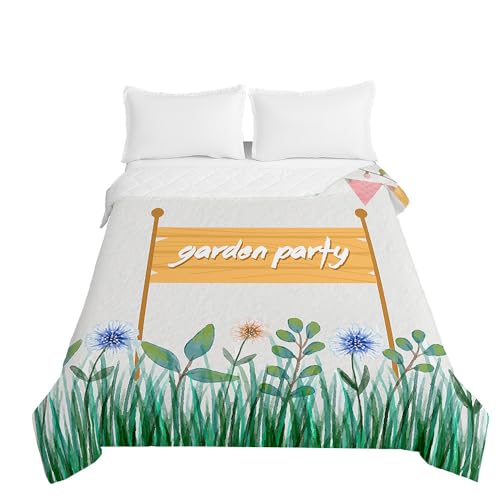 Odot Colcha Bouti Ligero Patrón de Hierba para Cama 90/135/150/180,Primavera, Verano e Otoño Microfibra Extra Suave, Colcha Cubre Cama Multiusos (Fiesta en el jardín,230x280cm)