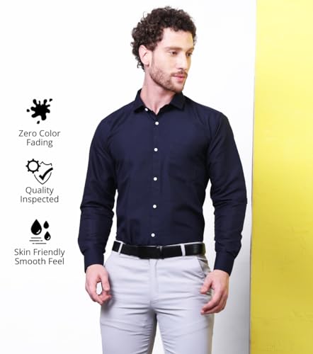 Image of CONTRARY Men's Pure Cotton Solid Stylish Casual & Formal Wear Shirt | Stylish Regular Fit Full Sleeve Comfortable Office Party Trendy Shirt - Multi Color