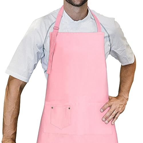 LessMo Tablier, 70 x 85 cm, 100% Tablier de Cuisine en Coton avec Cou réglable Sangle, qualité Professionnelle Tablier BBQ,Rose