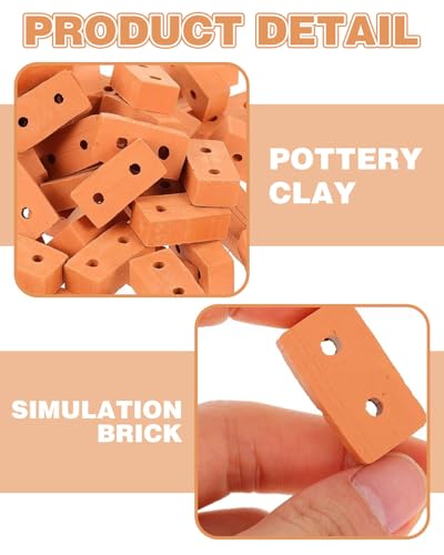 LEEQBCR 50 Stück Mini Ziegelsteine zum Mauern Kinder Miniatur Ziegelsteine Mini Bricks Modellbau Steine Rote für DIY Puppenhaus Fairy Garten Dekoration 3 x 1.5 x 1cm