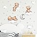 Cute Brown Sleeping Baby Bear Wall Stickers, sacinora Moon and Stars DIY Art Wall Decals Removable Vinyl Peel and Stick for Kids Baby Nursery Bedroom Toddler Room Kindergarten Decorations