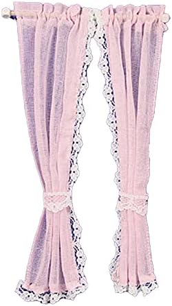 Melody Jane Dollhouse PInk Sheer Curtains on Rail Miniature 1:12 Scale Window Accessory