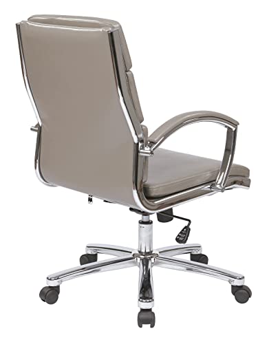 Office Star Fl Series Executive Mid-Back Faux Leather Office Chair With Padded Loop Arms And Chrome Finish Base, Smoke #TOP3