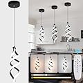 EIDISUNY Modern Led Pendant Light Fixture, 15W Black Spiral Led Chandelier Hanging Lamp, 3000K-6000K, Dimmable Pendant Lamp, Adjustable Height Pendant Light for Kitchen Island Dining Room Bedroom Cafe