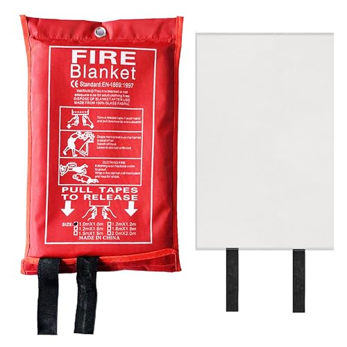 Fire Blanket 1x1m Emergency Fireproof Safety Blanket Fiberglass Quick Release for Kitchen Home Office Car BBQ High Temperature Resistance Up to 580°C