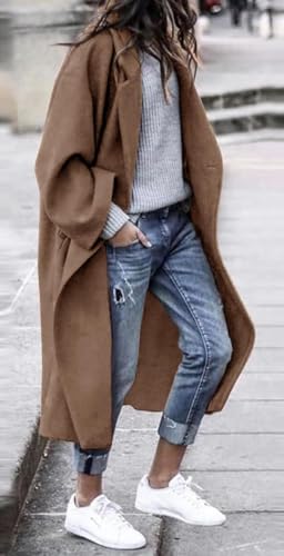 Women's Winter Pea Coat Notch Lapel Single Breasted Oversized Long Casual Wool Blend Overcoat2