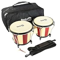 RockJam RJ-100301 7\ and 8\ Bongo Set with Padded Bag and Tuning Wrench Red and Natural Stripe
