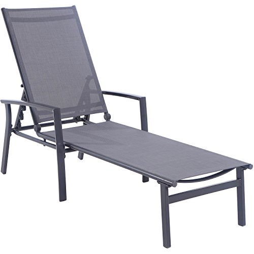 Hanover Naples Outdoor Folding Chaise Lounge Chair With Adjustable Backrest, Patio And Poolside Lounging Chair With Uv And Weather-Resistant Sling Fabric #TOP18